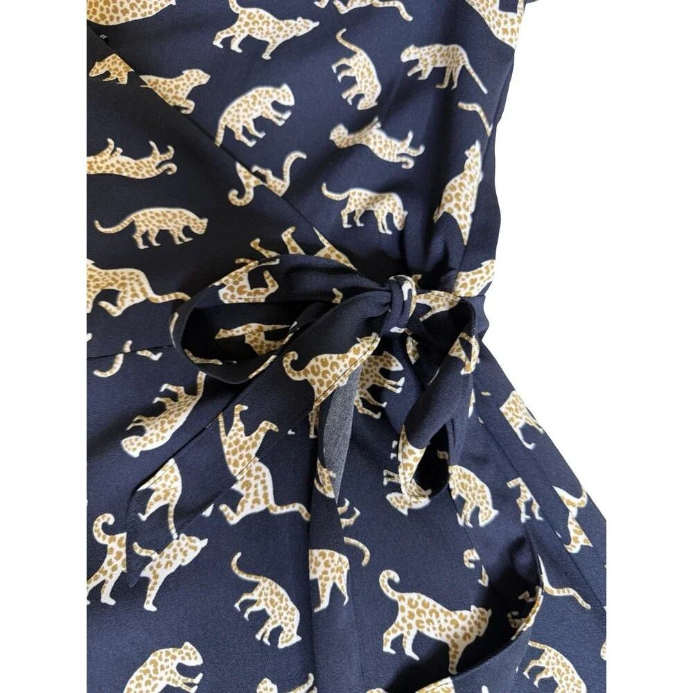 J.Crew size 6 Women’s Navy Blue Leopard Print Short Sleeve Wrap Dress